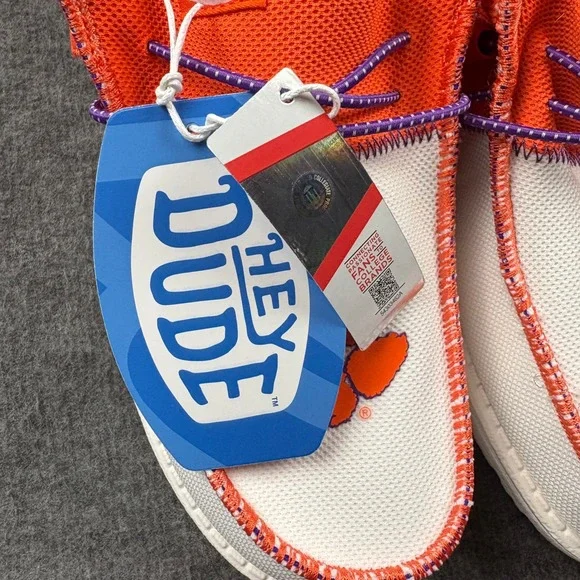 Hey Dude Wally Tri Clemson Orange Purple Men's Size 8 Casual Slip On Loafers NEW - Picture 11 of 16